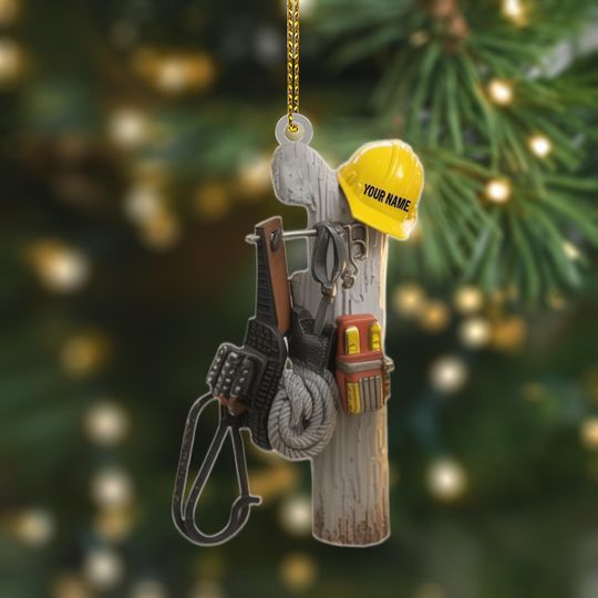 Discover Lineman Tree Ornament with Name  Custom Pole Gear Decoration  Unique Christmas Gift for Powerline Workers or Field Technicians