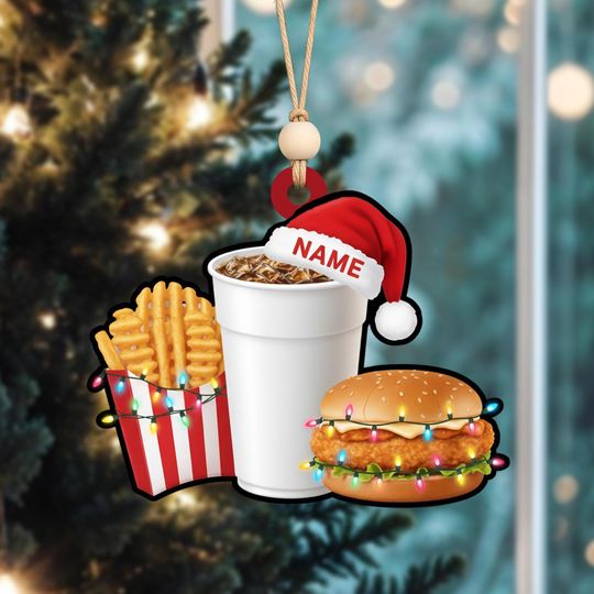 Discover Personalized Fast Food Ornament  Acrylic Christmas Decor with Burger, Fries & Drink  Funny Gift for Food Lovers with Name 2025 Tree Charm