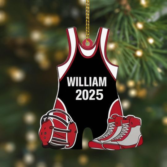 Wrestling Team Ornament, Personalized Singlet with Gear Name & Year, Custom Sports Gift, Wrestler Graduation Keepsake