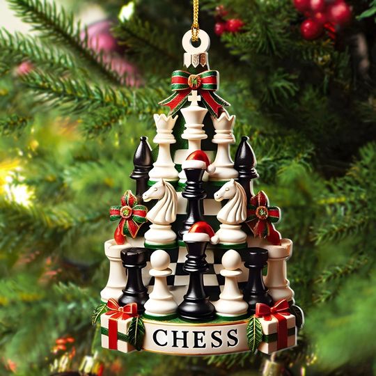 Discover Chess Christmas Tree Ornament  Black and White Pieces with Gift Box Decor  Holiday Decoration for Chess Fans, Kids & Enthusiasts