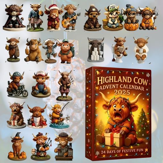 Discover Highland Cow Advent Calendar 2025: Funny Farm Box, Acrylic PVC, 24 Day Countdown