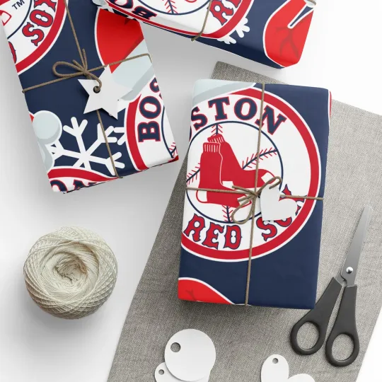 Discover Boston RedSox Wrapping Papers, Christmas Gift Wrap, Baseball Team Holiday