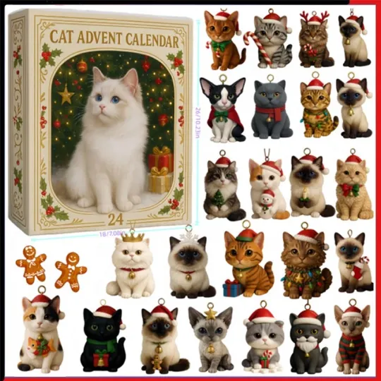 Discover Christmas Advent Calendar 2025 Collectible Funny 2D Cat Blind Box 24 Days Gifts