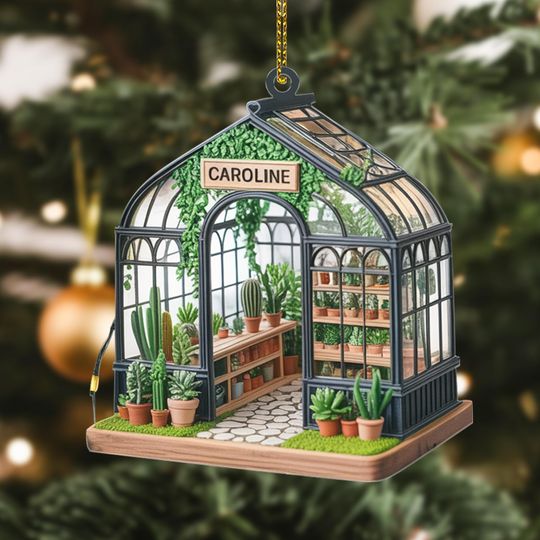 Discover Personalized Greenhouse Ornament, Plant Lover Gift, Garden Ornament, Botanical Christmas Tree Decor