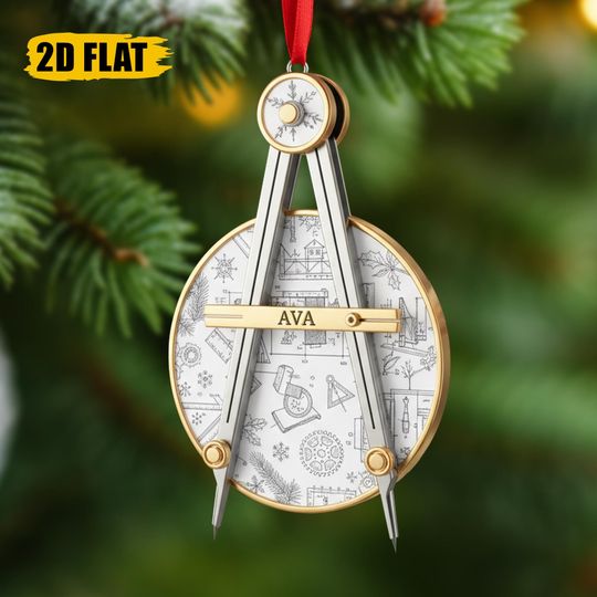 Discover Personalized Architect Ornament, Compass Christmas Ornament with Name Tag, Engineering Gift