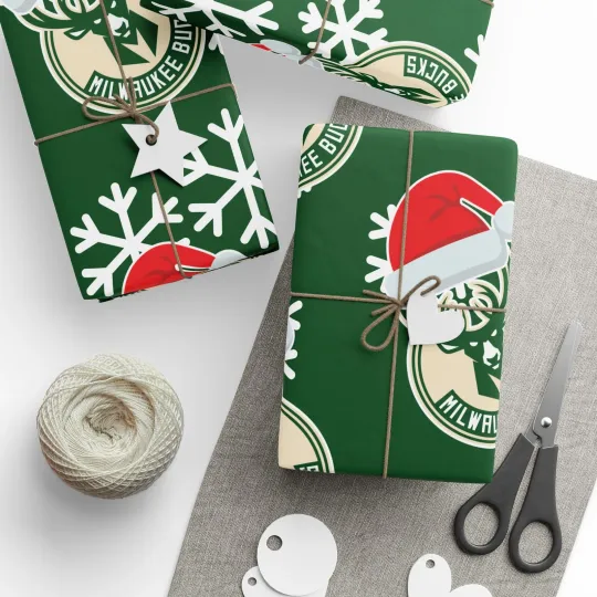 Discover Milwalkee Bucks Gift Wrapping Paper for Holidays, Christmas Basketball