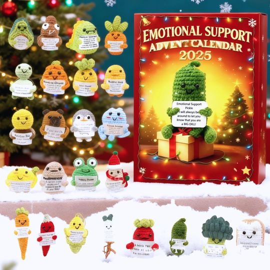 Discover Emotional Support Advent Calendar 2025, Funny Acrylic Ornaments Vegetables/Animal, Emotional Support Christmas Pendant, Countdown Christmas Box