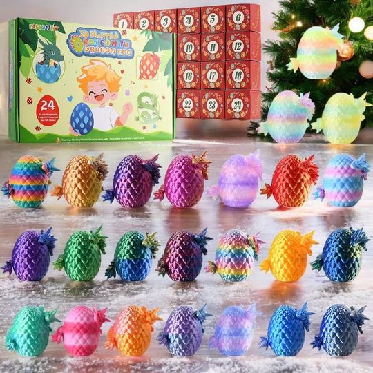 Discover 24 Days with Dragon Advent Calendar 2025, 3D Printed Dragon Eggs with Movable Dragons, Realistic Slithering Interactive Countdown Toy Gift