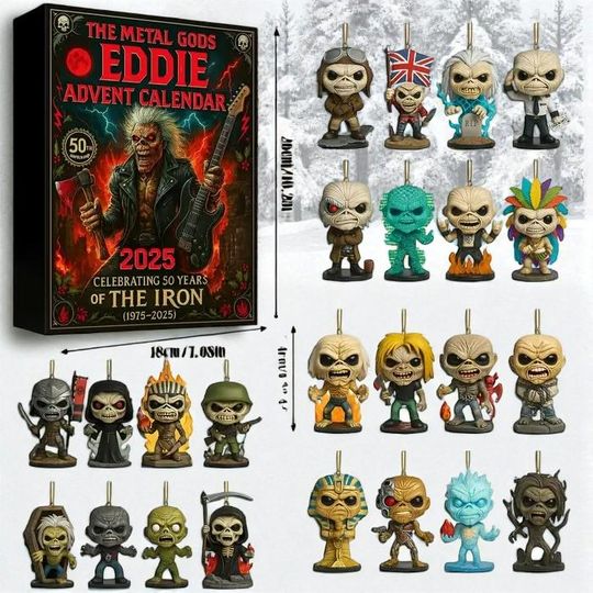 Discover 24 Days Eddie Advent Calendar 2025, The Metal Eddie Gods Meaningful Gift for Metal Fans, Christmas Band Pendant, 24pcs Figure Keychain Set