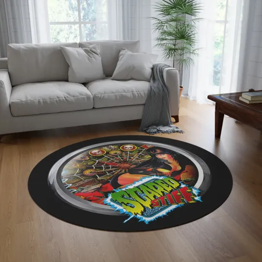 Discover Scared stiff pinball round area Rug for arcade game room decorations
