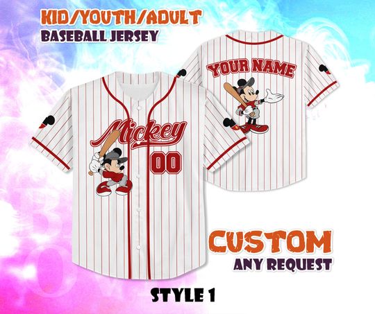 Discover CUSTOM Mickey Mouse Baseball Jersey, Disneyland Baseball Shirt, Personalized Disney Mickey Mouse, Disney Gift for Fans, Birthday Gifts