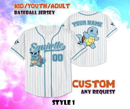 CUSTOM Squirtle BaseBall Jersey, Personalized Anime Lover, Gift for Fans, Birthday Gifts, Shirt for Kids and Adult, Family Jersey