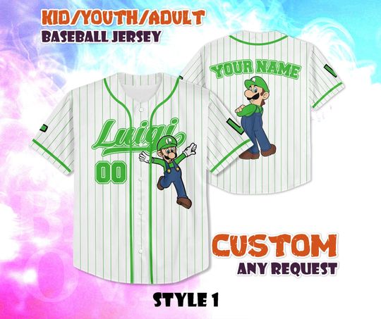 CUSTOM Luigi Super Mario Baseball Jersey, Nintendo Super Mario Shirt, Personalized Luigi Jersey, Luigi Fan Gifts, Birthday Gifts