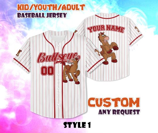 Discover CUSTOM Bullseye Baseball Jersey, Toy Story Shirt, Personalized Disney Horse Jersey, Bullseye Gift for Fans, Birthday Gifts