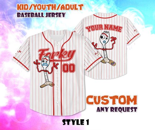 Discover CUSTOM Forky Toy Story Baseball Jersey, Disney Toy Story Shirt, Personalized Forky Toy Story Jersey, Forky Gift for Fans, Birthday Gifts