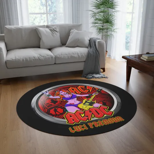 Discover AC DC LUCI pinball Gaming room Round Rug, area rugs  pinball carpet