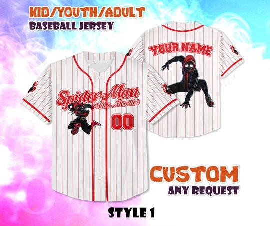 CUSTOM Spider Man Miles Morales Baseball Jersey, Spider-Man Movie Jersey Shirt, Personalized Spiderman Jersey, Superhero Shirt