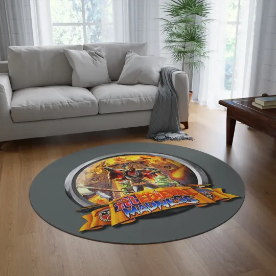 Discover Medieval Madness pinball Gaming room Round Rug,area rugs arcade carpet