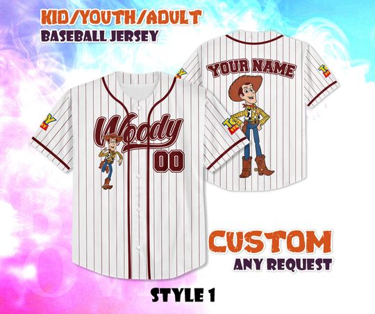 Discover CUSTOM Toy Story Woody Baseball Jersey, Personalized Disney Pixar Shirt, Buzz Lightyear Woody Jersey, Gift for Disney Fans, Birthday Gifts