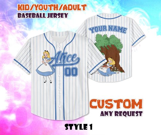 Discover CUSTOM Alice Baseball Jersey, Disney Alice in Wonderland Jersey, Baseball Fan Lover, Magic Kingdom Shirt, Disney for Fans, Birthday Gifts