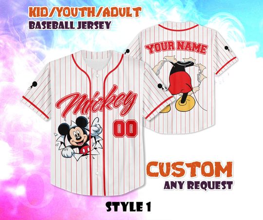 Discover CUSTOM Mickey & Friends Striped Baseball Jersey, Disneyland Baseball Shirt, Personalized Disney Mickey and Friends, Birthday Gifts