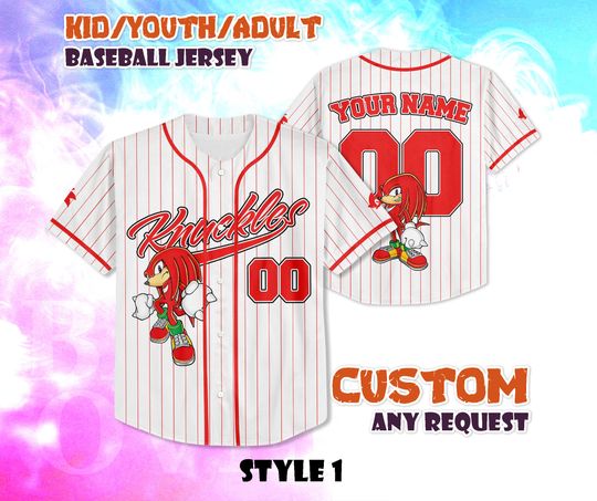 Discover CUSTOM Knuckles Baseball Jersey, Funny Sonic Party Shirt, Personalized Sonic the Hedgehog Jersey Shirt, Knuckles Gift for Fans
