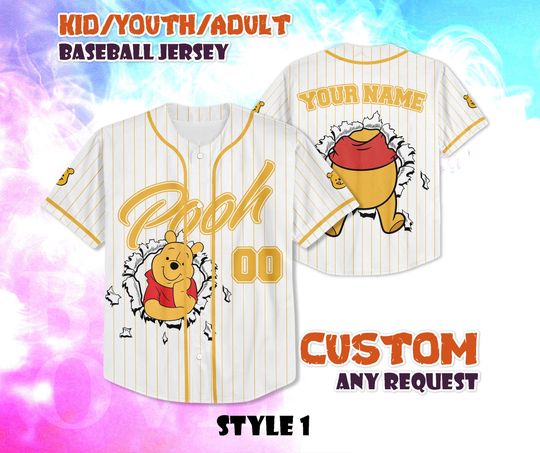 Discover CUSTOM Winnie the Pooh Baseball Jersey, Disneyland Baseball Shirt, Personalized Disneyland Winnie Pooh Jersey, Disney Gift for Fans