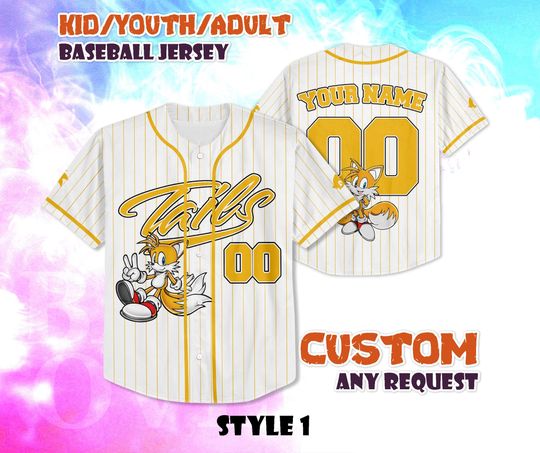 Discover CUSTOM Tails Baseball Jersey, Funny Sonic Party Shirt, Personalized Sonic the Hedgehog Jersey Shirt, Tails Gift for Fans, Birthday Gifts