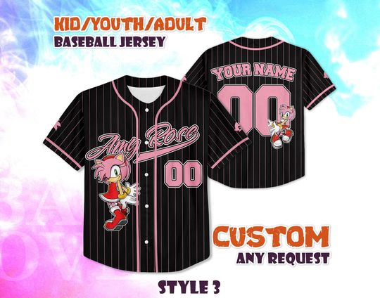 Discover CUSTOM Amy Rose Baseball Jersey, Funny Sonic Party Shirt, Personalized Sonic the Hedgehog Jersey Shirt, Amy Rose Gift for Fans