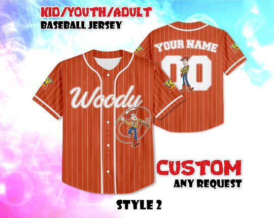 Discover CUSTOM Toy Story Woody Baseball Jersey, Personalized Disney Pixar Shirt, Buzz Lightyear Woody Jersey, Gift for Disney Fans, Birthday Gifts