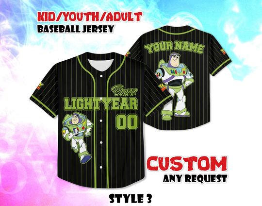 Discover CUSTOM Buzz Lightyear Toy Story Baseball Jersey, Personalized Disney Toy Story Buzz Lightyear Jersey, Disney Gift for Fans, Birthday Gifts