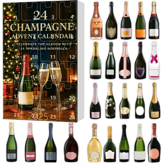 Discover Christmas Countdown Champagne Advent Calendar 24 Days of Festive 2D Blind Boxes