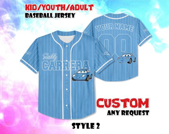 Discover CUSTOM Sally Carrera Baseball Jersey, Sally Carrera Baseball Shirt, Personalized Disney Cars Sally Carrera Sports, Disney Gift for Fans