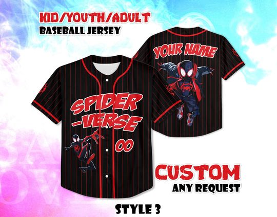 Discover CUSTOM Spider-Verse Baseball Jersey, Spider-Man Movie Shirt, Personalized Spider-Verse Jersey, Spider-Man Fans Gift, Birthday Gifts