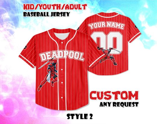 Discover CUSTOM Deadpool Baseball Jersey, Deadpool Movie Shirt, Personalized Deadpool Jersey, Marvel Fans Gift, Birthday Gifts