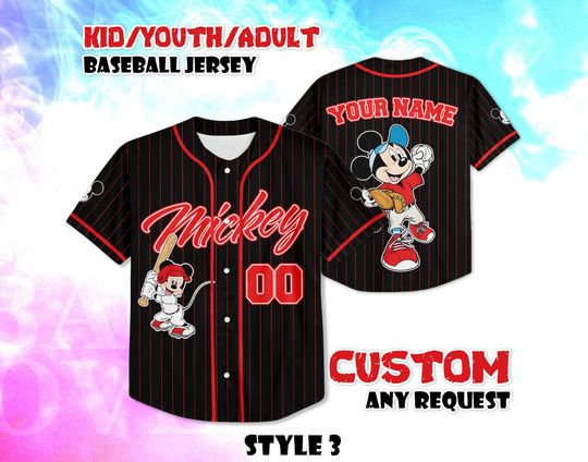 Discover CUSTOM Mickey Mouse Baseball Jersey, Disneyland Baseball Shirt, Personalized Disney Mickey Mouse, Disney Gift for Fans, Birthday Gifts