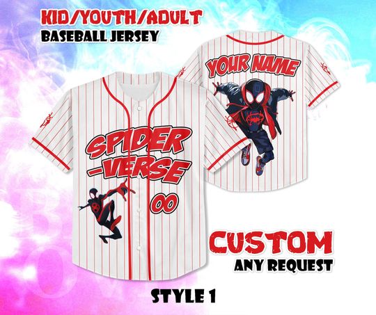 Discover CUSTOM Spider-Verse Baseball Jersey, Spider-Man Movie Shirt, Personalized Spider-Verse Jersey, Spider-Man Fans Gift, Birthday Gifts