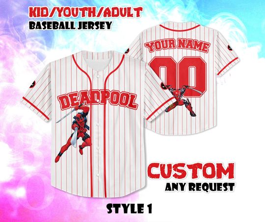 Discover CUSTOM Deadpool Baseball Jersey, Deadpool Movie Shirt, Personalized Deadpool Jersey, Marvel Fans Gift, Birthday Gifts