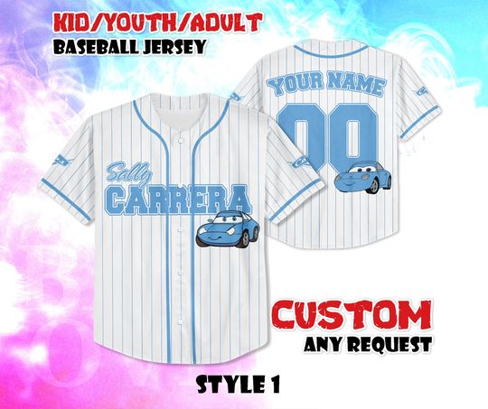 Discover CUSTOM Sally Carrera Baseball Jersey, Sally Carrera Baseball Shirt, Personalized Disney Cars Sally Carrera Sports, Disney Gift for Fans