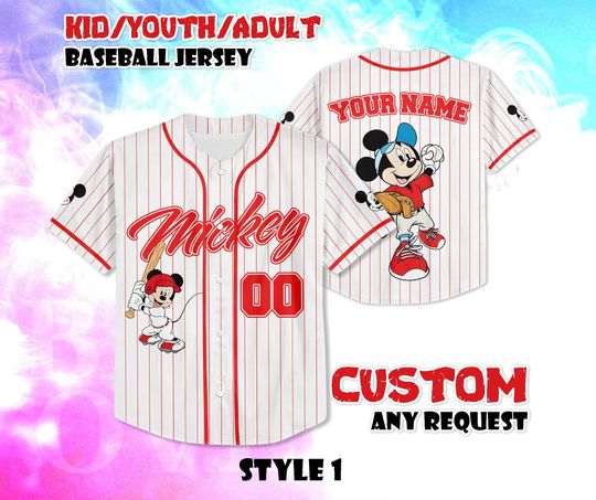 Discover CUSTOM Mickey Mouse Baseball Jersey, Disneyland Baseball Shirt, Personalized Disney Mickey Mouse, Disney Gift for Fans, Birthday Gifts