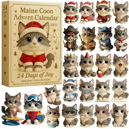 Discover Christmas Countdown Maine Coon Advent Calendar 24 Days of Festive 2D Blind Boxes