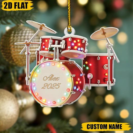 Personalized Drum Set Christmas Ornament, Custom Musician Gift, Drummer Tree Decor, Holiday Keepsake, Custom Name Xmas Ornament