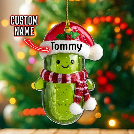 Discover Custom Name Pickle Ornament, Personalized Funny Christmas Gift, Cute Xmas Tree Decor, Unique Holiday Keepsake