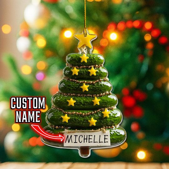 Discover Custom Name Pickle Christmas Ornament, Personalized Funny Xmas Tree Decor, Unique Holiday Gift, Custom Family Keepsake
