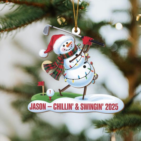 Personalized Snowman Golf Ornament, Custom Name Chillin' & Swingin' Decor, Funny Golf Lover Gift, Christmas Keepsake