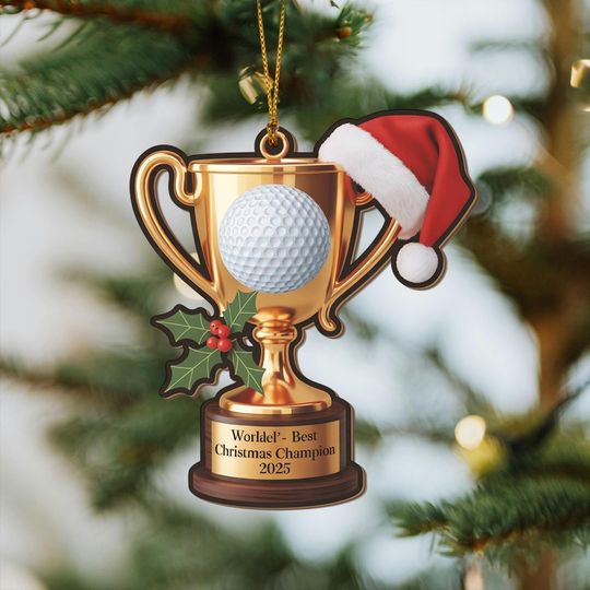 Discover Golf Trophy Christmas Ornament, Champion Golf Gift, Best Christmas Champion 2025, Xmas Sports Keepsake, Golf Lover Decor