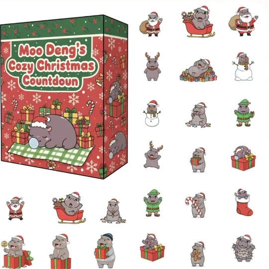 Discover Christmas Countdown Moo Deng's Cozy Advent Calendar 2025 – 24 Days 2D Blind Box