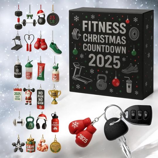 Discover Fitness Gear Christmas Countdown Calendar - 2D Acrylic 24 Days Advent Ornament for Winter Holiday Party Decor, Home Gym, Window