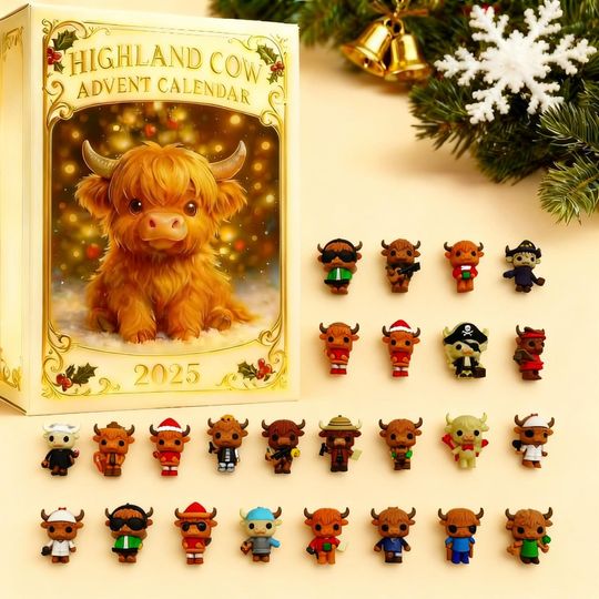 Discover Highland Cow Advent Calendar, 24 Cow Figurines Christmas Countdown, Holiday Decor Gift for Animal Lovers