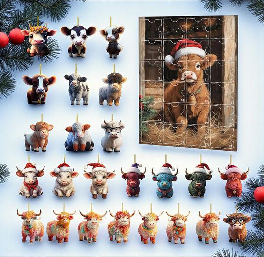 Discover Highland Cow Advent Calendar 2025, Acrylic Christmas Gift